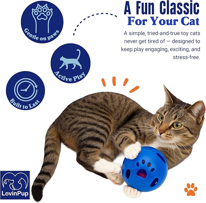 Large Cat Ball Toy with Bell – Interactive Rolling Design for Active Play – Sturdy Plastic Cat Toy Ball That Stays Visible During Play – Blue 1 Pack for Cats, Kittens, and Small Pets