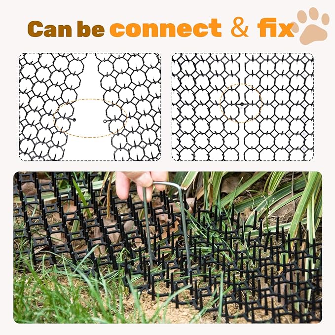 8.5 X 6.5 Inch Scat Mat for Cats with 6 Garden Staples & 6 Ties, 12 Pack Cat Deterrent Mat for Garden Fence & Animal Barrier