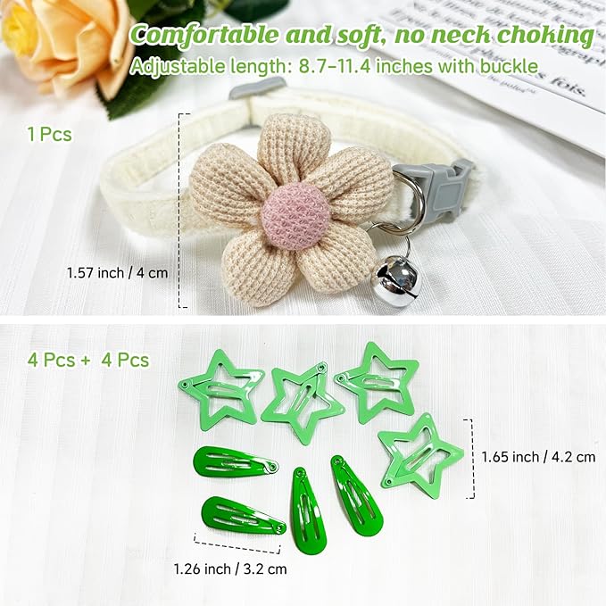 180+ Pcs Green Dog Hair Accessories Set,Small Dog Hair Bows with Rubber Bands,Cute Puppy Hair Ties,Bowties for Small Dogs Cats,Dog Hair Clip,Floral Bell Collar,Flower Scrunchie