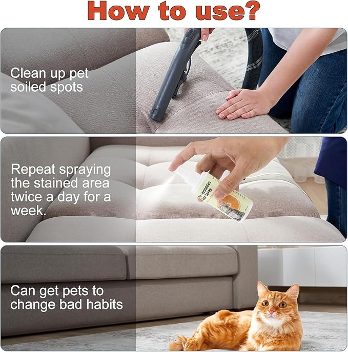 Cat Deterrent Spray – Anti-Scratch Cat Spray 100% Natural, Plant-Based Formula to Stop Scratching, Chewing & Urine Spraying – Indoor Use Safe for Furniture, Pets & Kids – 6.76 oz Orange