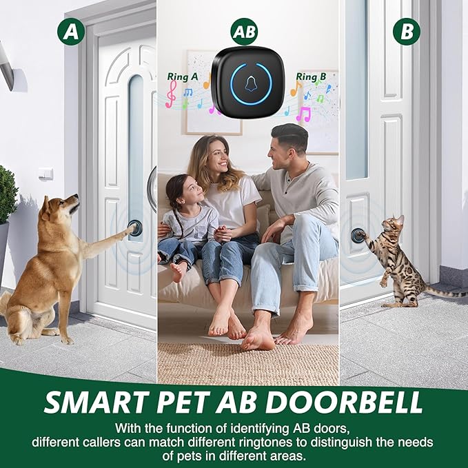Dog Door Bell for Potty Training, Smart Wireless Doggie Doorbell to Go Outside, 1000 Feet Long Range with IP65 Waterproof Super-Light Touch Button, 60 Melodies & Adjustable Volume (1Button)