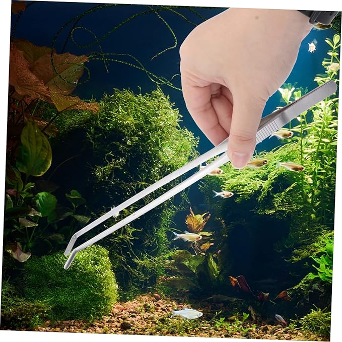 Didiseaon Curved Stainless Steel Aquatic Plant Tweezers Ergonomic Fish Tank Tongs for Easy Trimming of Low-Growing Plants Aquarium Tool for Aquarists