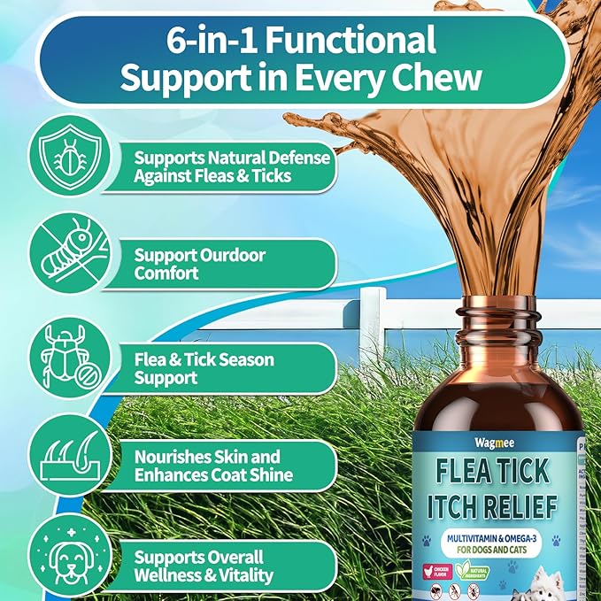 Natural Cat Flea Treatment Chewables & Flea and Tick Prevention for Dog and Cat, Supports Healthy Skin & Coat - Oral Supplement for All Breeds & Ages - Chicken