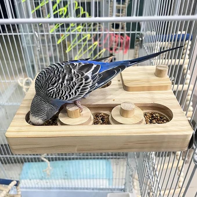 Wooden Bird Foraging Puzzle Toys for Parrots, Parakeet, Cockatiel, Sun Conures, Interactive Mental Enrichment Birds Toy, Bird Seed Slow Feeder Toy for Cage