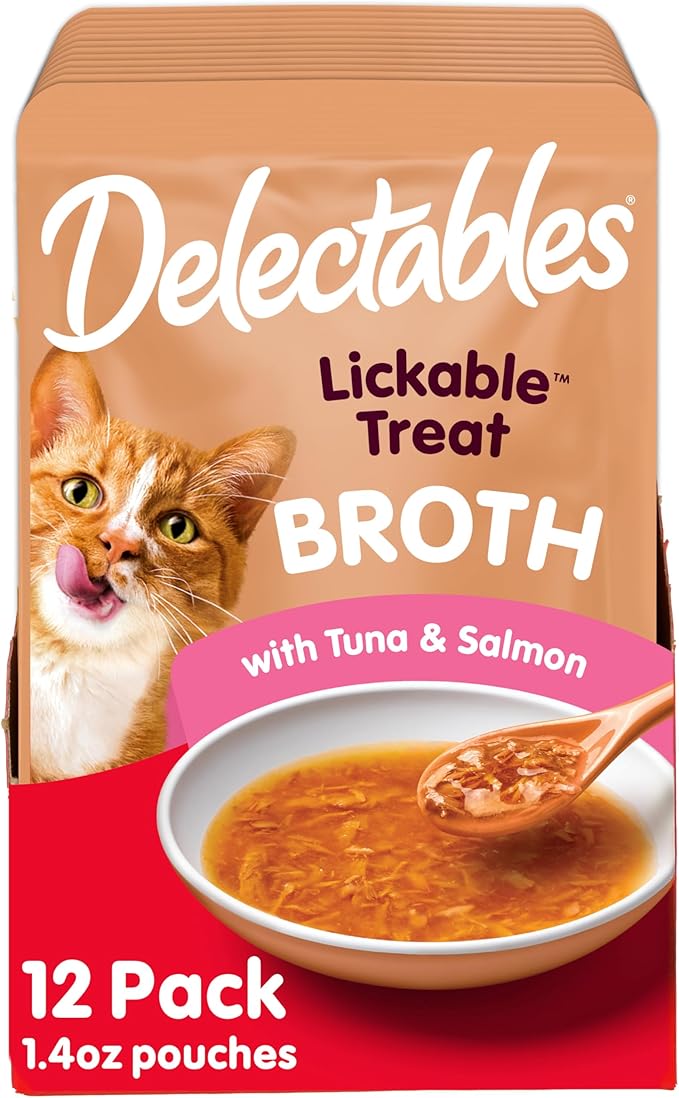 Hartz Delectables Savory Broths Tuna & Salmon Lickable Wet Cat Treats,(Pack of 24)