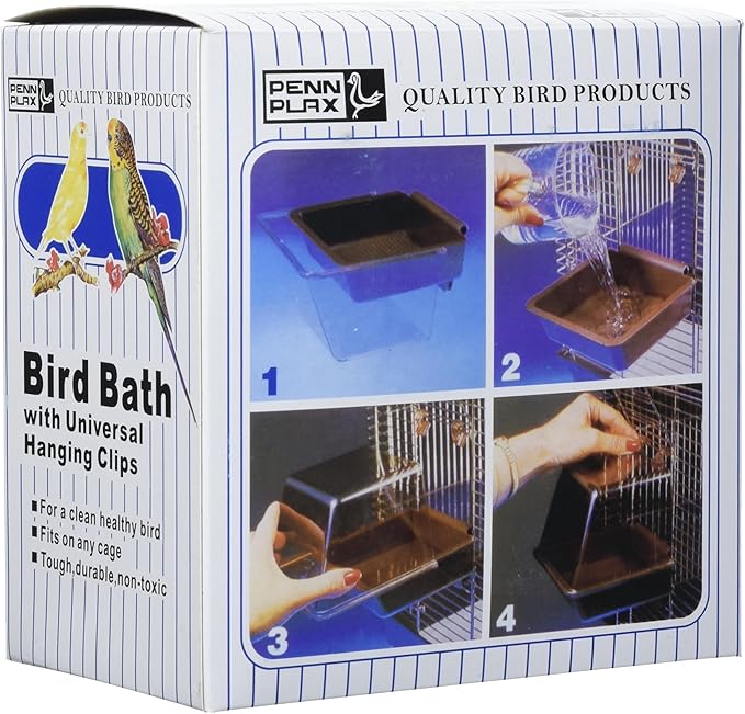 Penn-Plax Clip-On Bird Bath – Attaches to Most Birdcages – Perfect for Parakeets, Lovebirds, Parrotlets, Finches, Canaries, and Other Small Birds – Brown (Pack of 2)