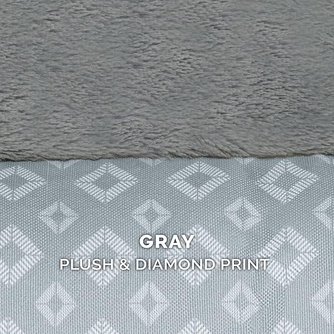 Furhaven Cozy Memory Foam Dog Bed for Large/Medium Dogs w/ Removable Bolsters & Washable Cover, For Dogs Up to 55 lbs - Plush & Diamond Print Nest Top Sofa - Gray, Large