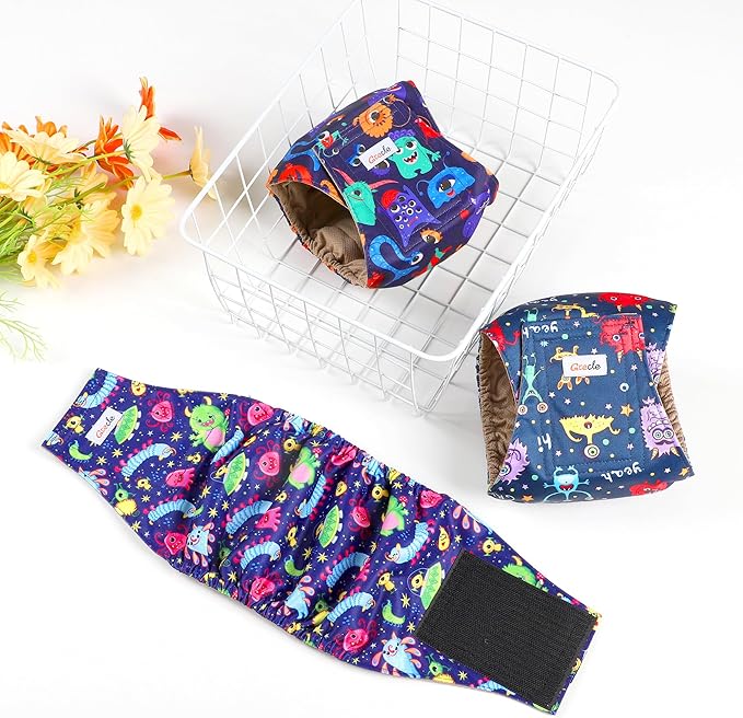 5 Pack Male Dog Diapers, Reusable Belly Bands for Male Dogs, High Absorbing, Small Size, Monster Color