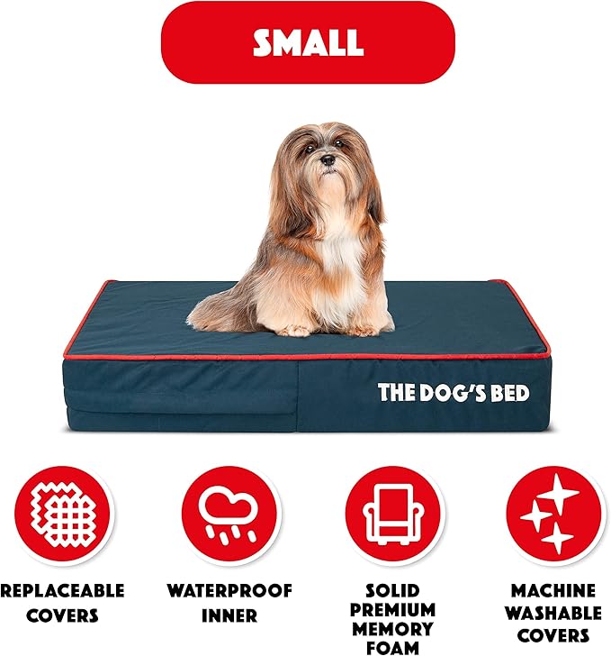 The Dog’s Bed Orthopedic Memory Foam Dog Bed Mattress, Oford Fabric, Blue with Red Trim, Small, 4-Inch