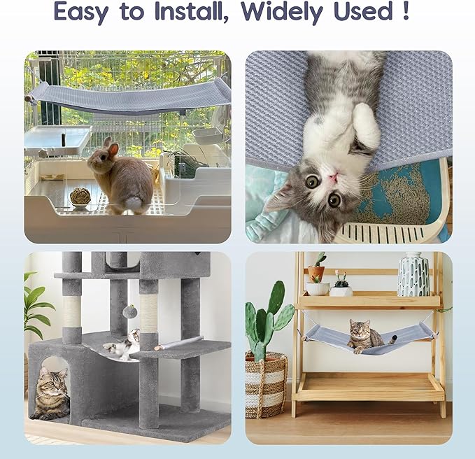 Cat Hammock for Cage Hanging Wooden Pet Hammock Bed Outdoor Cooling Pad for Cats, Ferret, Puppy, Rabbits, Small Animals (Grey)