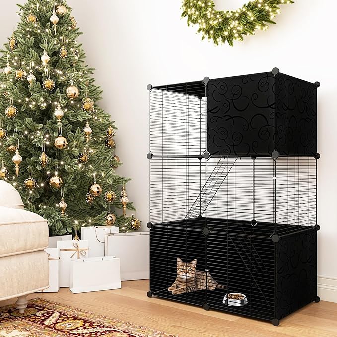 Tangkula Cat Cages Indoor, 3-Tier Large Cat Enclosure with 2 Ladders, 3 Doors, Detachable Metal Wire Kennel for Indoor Cats to Play and Rest, DIY Cat Crate & Pet Playpen Catio for Small Animals