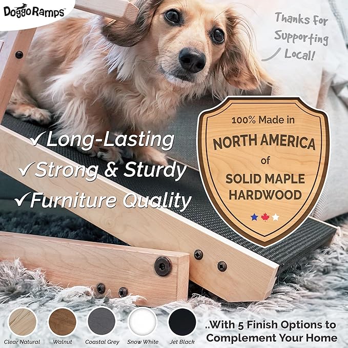 Dog Ramp for Bed, by DoggoRamps – Solid Hardwood Dog Ramp for High Beds (Adjustable up to 37" Tall) with Side Rails & Non-Slip Grip – Ramps for Small Dogs Like Dachshunds – 100% Made in North America