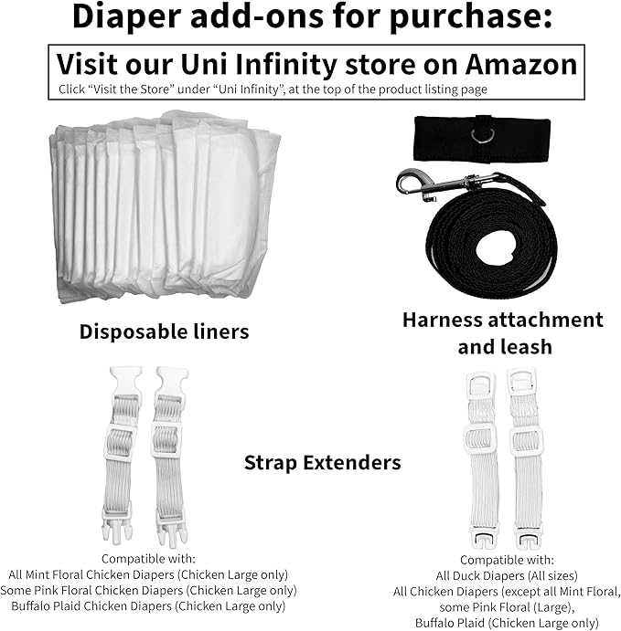 Chicken Diapers Duck Diaper Diaperalls for Hens, Roosters, Ducks, Ducklings - Reusable, Adjustable by Uni Infinity (Black Floral, Duck Small, 1, Count)