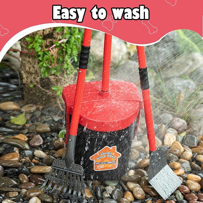 Dog Pooper Scooper With Bag Attachment,Heavy Duty Metal Rake&Spade Swivel Bin,NonBreakable Poop Scoop for Small Large Dogs,Includes 100 Waste Bag Odorless Design Easy to Use on Grass,Dirt,Gravel