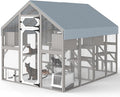 PetsCosset Large Cat Catio for Multiple Cats Outdoor Cat Patio Enclosures Wooden Walk in Cats House Outside Shelter Kitty Kennel Weatherproof Roof,Attached to House's Window Cat's Door and Tunnel