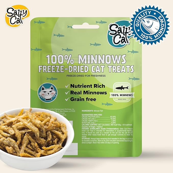 Salty Cat 100% Natural Freeze-Dried Minnows Cat Treats, 10g (12 Pack)