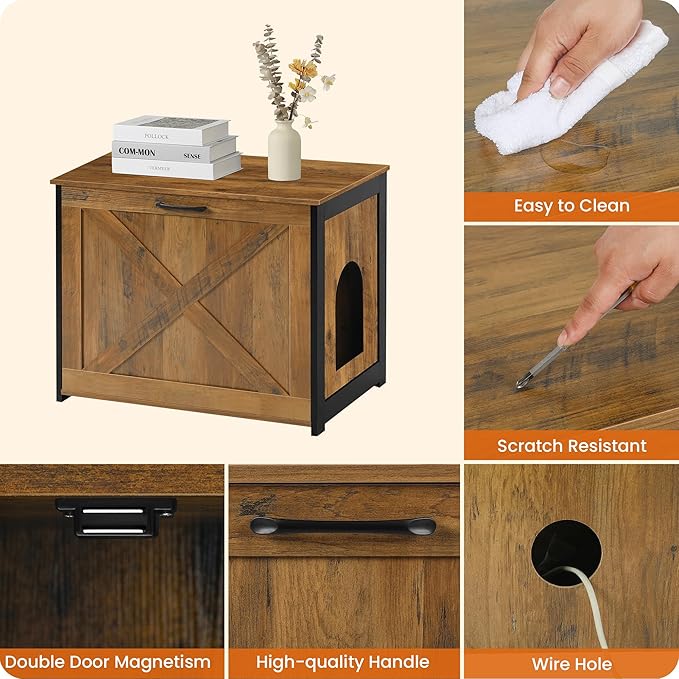 Dwanton Cat Litter Box Furniture Hidden, Cat Litter Box Enclosure, Reversible Entrance Can Be on Left or Right Side, Indoor Cabinet, Wooden Washroom, End Table, Nightstand, Warm Brown, 27.6" L