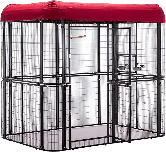 87-Inch Heavy Duty Walk-in Bird Cage with Cover – Large Outdoor Aviary Metal Birdcage with Stand, 7.22x5.25x6.8ft Flight Space for Macaw, Budgie, Conure, Lovebird, Parakeet, Cockatiel