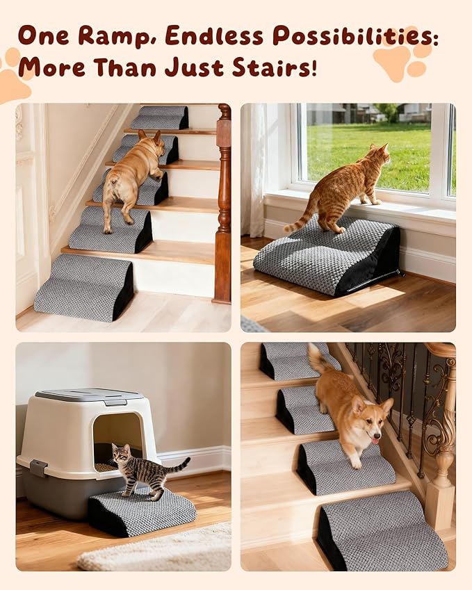 Dog Ramp for Stairs 2Pack, Try Now Risk-Free! Low-Profile Non-Slip Pet Stair Ramps with Washable Cover, Gentle Slope for Senior, Small Short-Legged Dogs and Cats (Corgi, Dachshund)