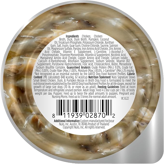 Nulo Small Breed Dog Signature Stew Chicken, Duck, & Pumpkin in Broth, 24 x 2.8 oz Cup