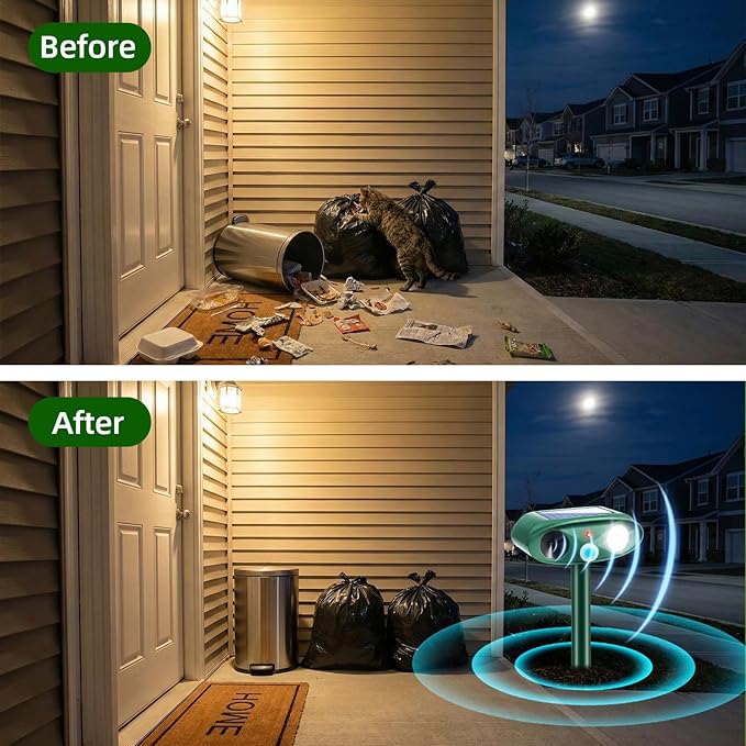2Pack Solar Ultrasonic Animal Repellent Outdoor with Motion Detection&Flash Light,USB Rechargeable Waterproof Cat Repellent Outdoor Keep Deer Squirrel Rabbit Opossum Raccoon Away for Yard Garden Lawn