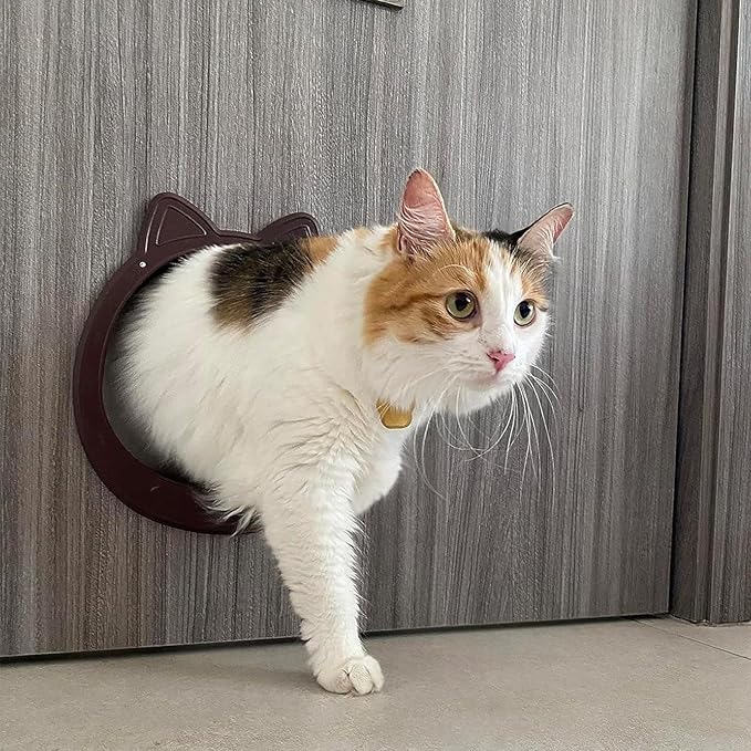 Cat Door Interior Door - Coffee Warm Classic, Large No-Flap Pet Door for Cats Up to 22 LBS, Easy DIY Setup, No Training