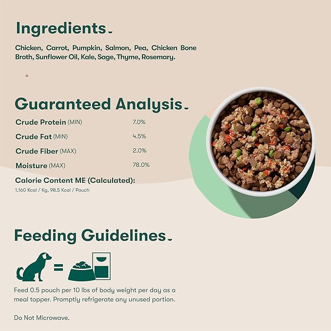 Jinx Salmon Grain Free Wet Dog Food Toppers, Meal or Mix with Dry Dog Food, Made with Real Salmon & Chicken, Bone Broth, No Fillers, Puppy, Adult, Senior, 3oz, 8 Pack
