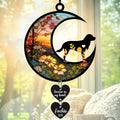 LOVELYPOD Personalized Dog Memorial Suncatcher Window, Pet Loss Sympathy Gift, Custom Fur Memorial Gifts for Loss of Pet, Dog Remembrance Stained Glass, Hanging Garden Decor with Moon