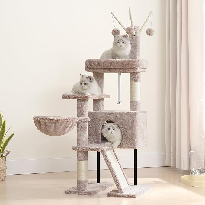 Cat Tree for Indoor Cats, Cat Tower with Scratching Post for Small Cats and Kittens, Cat House with Removable Top Platform and Fluffy Balls, Hanging Cat Basket, Mushroom GCT006SMU