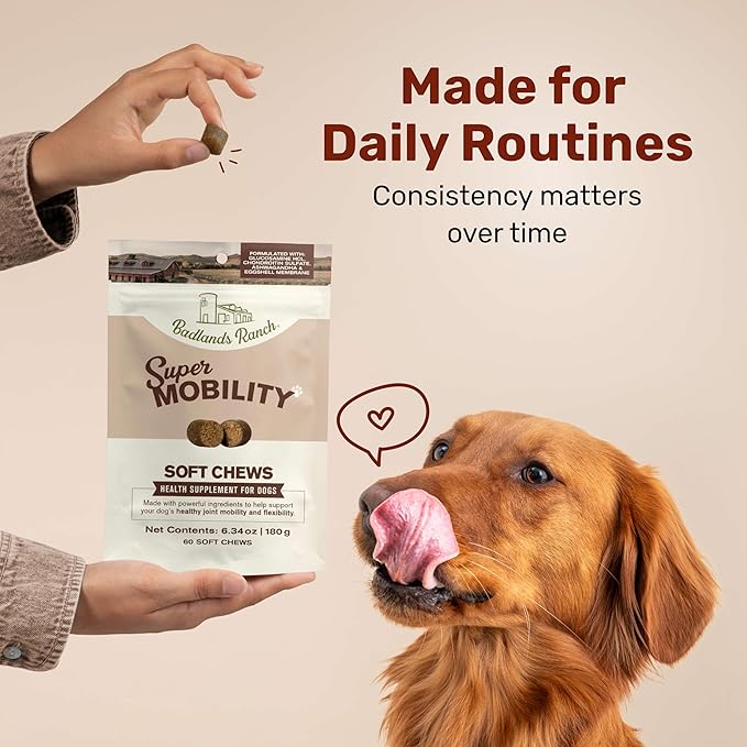 Badlands Ranch Super Mobility Soft Chews for Dogs – Superfood Blend with Glucosamine, Chondroitin & Eggshell Membrane – 60 Soft Chews