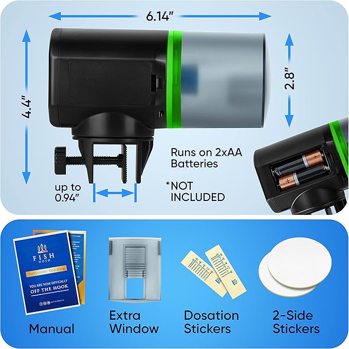 FISHNOSH Automatic Fish Feeder for Aquarium - New Generation 2026, Auto Food Dispenser with Timer for Small Tank, Big Aquariums & Pond (Green)