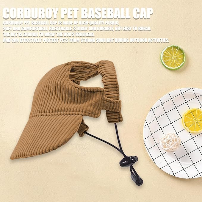 Dog Baseball Cap, Dog Cat Summer Beach Visor Hat with Ear Holes, Adjustable Puppy Sunbonnet Headdress (Brown, Large)
