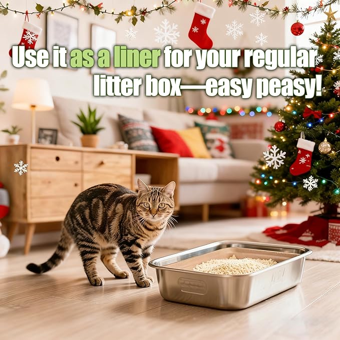 Disposable Litter Boxes for Cats Large: 2/4/6/8-Pack 17.5'' x 13.5'' Leak-Proof Sustainable for Indoor/Travel Use Standalone or as Liner 4-Pack