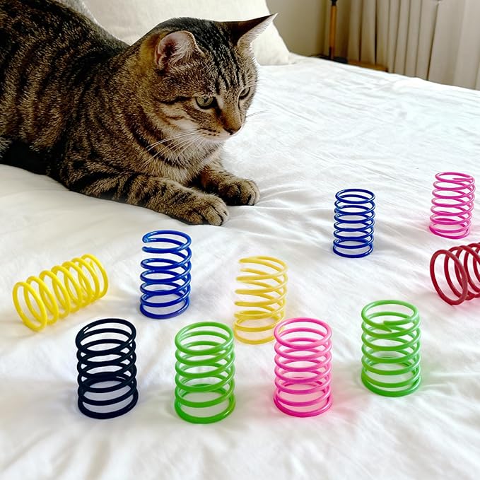 AGYM 6Colors Plastic Spring Cat Toys, 30 Pack Spiral Springs for Indoor Cats to Swat, Bite, Hunt, Interactive Toys for Cats and Kittens