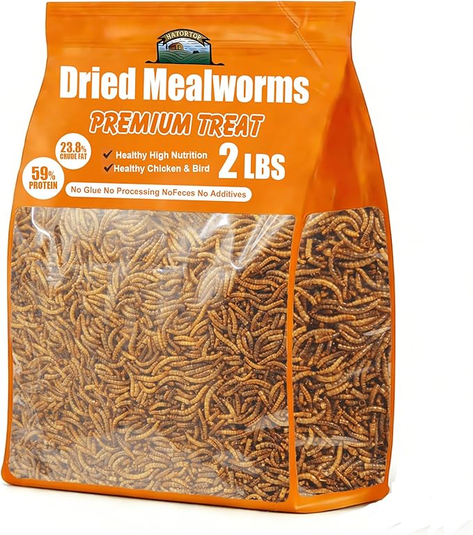 2LB Dried Mealworms, Non-GMO Meal Worms for Chickens & Birds, High Protein Chicken Feed, Natural Chicken Worms Ideal for Wild Birds, Reptile Tasty Bird Food