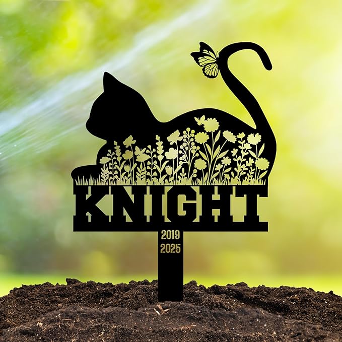 Pet Cemetery Cat Grave Marker – Personalized Outdoor Cat Headstone, Custom Name & Lifespan Dates Pet Grave Markers, Available in Multiple Styles and Colors