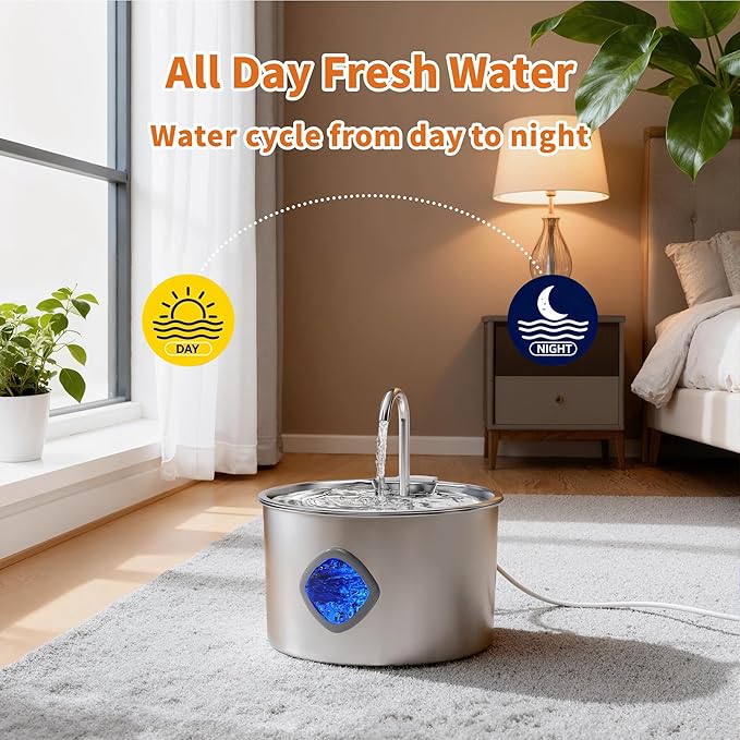 Cat Water Fountain Stainless Steel: 108oz/3.2L Cat Fountain for Drinking - Pet Water Fountains for Cats Indoor - Dog Water Bowl Dispenser - Pets Feeding & Watering Supplies - Automatic Water Dispenser