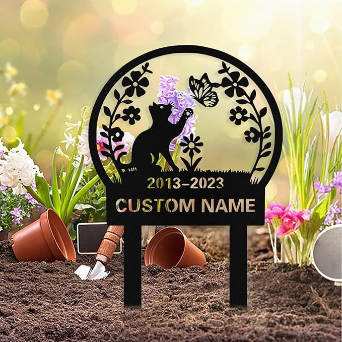 Custom Cat Grave Marker Outdoor, Personalized Metal Cat Memorial Grave Stake with Name and Date, Outdoor Waterrproof Cats Memorial Plaque