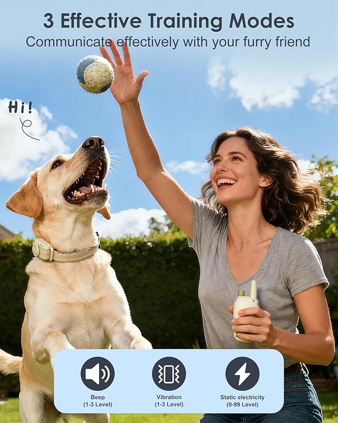 Jugbow Dog Shock Collar - 4200FT Dog Training Collar with Remote for Large Medium Small Dogs, Electric Collar with Beep/Safe Static/Vibration, Rechargeable Waterproof IPX8 E Collars (Beige)