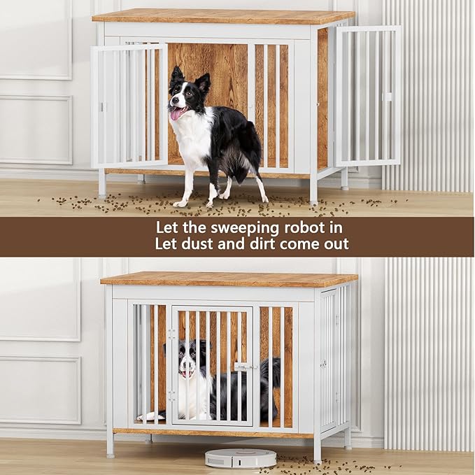 EasyCom Dog Crate Furniture for 1 or 2 Dogs, Heavy Duty Single/Double Dog Crates for Small/Medium/Large Dogs, Dog Kennel Furniture Indoor as TV Stand, Large Size 39.96" L(35-60 Pounds), White