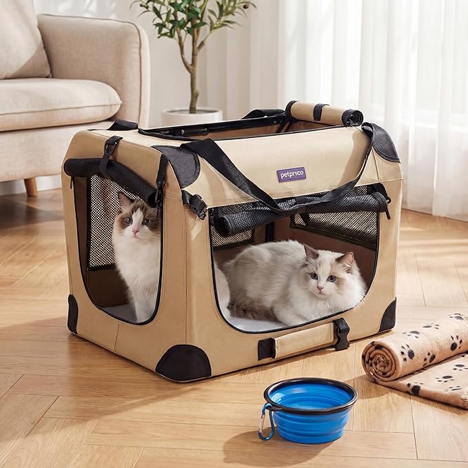 Petprsco Portable Collapsible Dog Crate, Travel Dog Crate 24x17x17 with Soft Warm Blanket and Foldable Bowl for Large Cats & Small Dogs Indoor and Outdoor