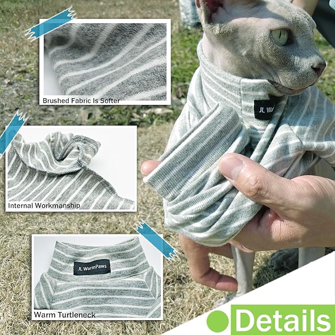 Sphynx Cat Sweater Hairless Cat Clothes Sweater Shirt Soft Warm Long Sleeves Pullover Pet Clothes Pajamas Dog Cloth for Small Dogs Jumpsuit Pet Sweaters (Striped, XX-Large)