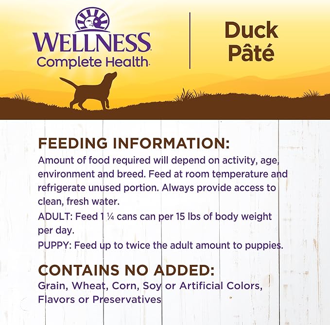 Wellness Complete Health Pate Adult Canned Wet Dog Food, Wholesome Grains, Natural, Duck and Sweet Potato, 12.5 oz, Pack of 12 Cans