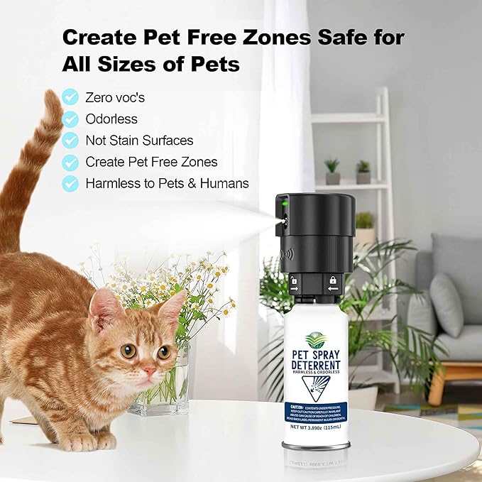 Cat Spray Deterrent System [2 Pack] Automatic Cat Deterrent Spray, Motion Activated System for Cats & Dogs Odorless Pet Deterrent, Senses Pets Up to 3 Feet Away, Friendly & Safe Pet Deterrent Spray
