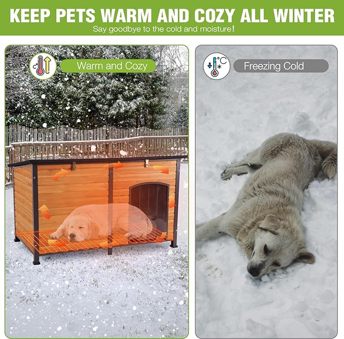 GUTINNEEN Extra Large Heated Dog House Outdoor Insulated Dog House Weatherproof Dog Shelter with Heated Pad, Insulated All-Round Thermal Liner, Chew-Proof Design for Large Dogs (Winter-Ready)