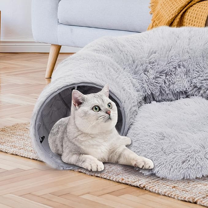 Cat Tunnels for Indoor Cats, Cute Donut Turnel Toys for Small Large Cats with Washable Circle Cushion，3-in-1 Foldable Playground & Cozy Cave Bed for, Kittens Puppy Rabbits