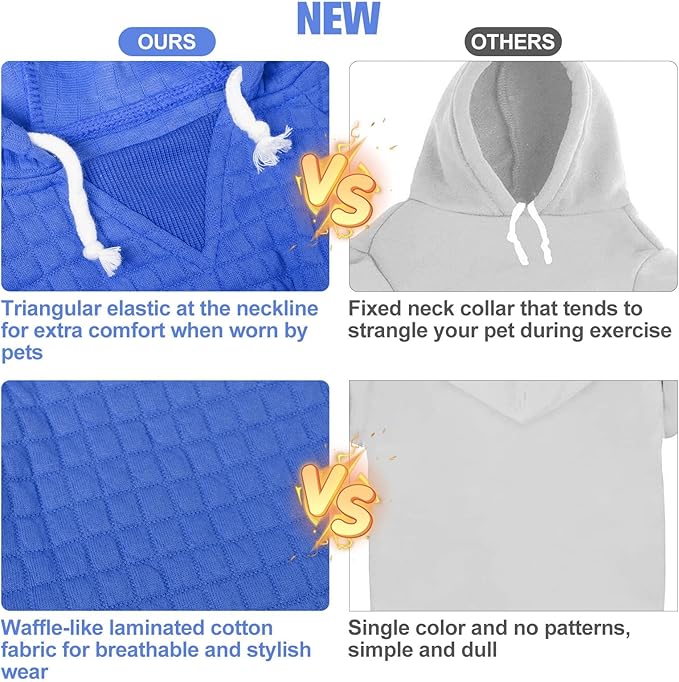 BEAUTYZOO Dog Sweaters for Large Dogs Girls Boys, Warm Winter Dog Hoodie Sweatshirt with Pocket & Leash Hole,Soft Waffle-Like Laminated Cotton Pet Clothes for Big Breeds Indoor Outdoor Cold Weather