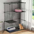 Large 3-Tier Cat Cage, Indoor Cat Enclosures Pliable DIY Cat Playpen, Detachable Metal Wire Kennels Cat Crate Box House with 3 Doors 2 Ramp Ladders for 1-2 Cats, Black - 28.2" x 14.0" x 42.1"