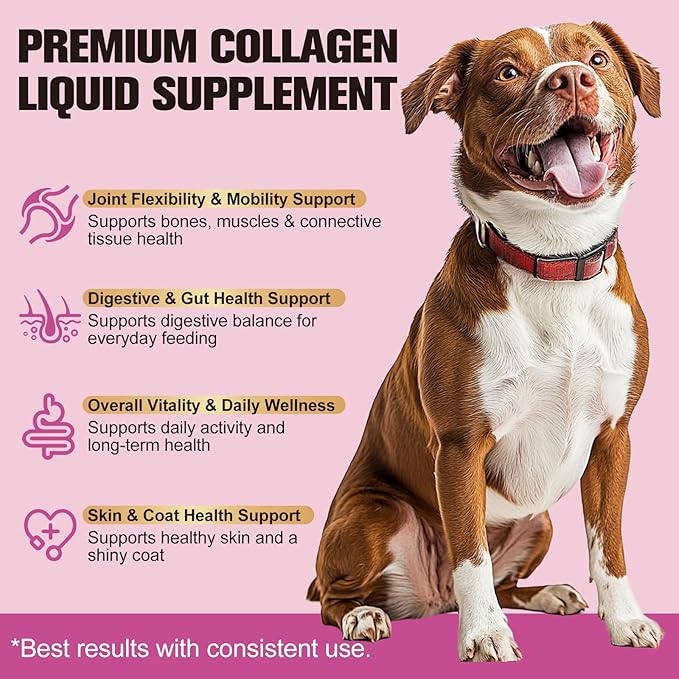Liquid Collagen for Dogs & Cats - Grass-Fed Hydrolyzed - for Joint, Hip, Skin & Coat Nutritional Support