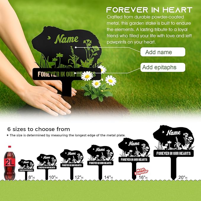 Personalized Metal Guinea Pig Memorial Stake – Custom Pet Grave Marker Tombstone Outdoor Garden Sign, Guinea Pig Remembrance Plaque, Graveside or Yard Sympathy Sign Decor, Pet Loss Gifts